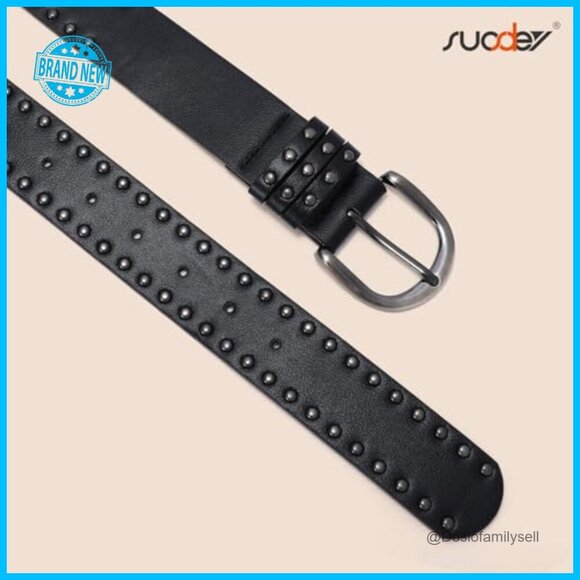 Faux Leather Belt with Rivets Silver Buckle Western Style Adjustable Waist main image 6